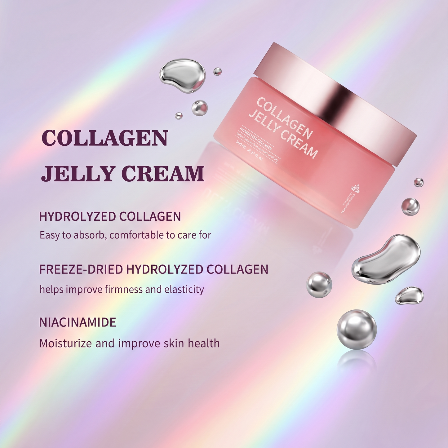 Collagen Jelly Cream ingredients - hydrolyzed collagen, freeze-dried hydrolyzed collagen, niacinamide