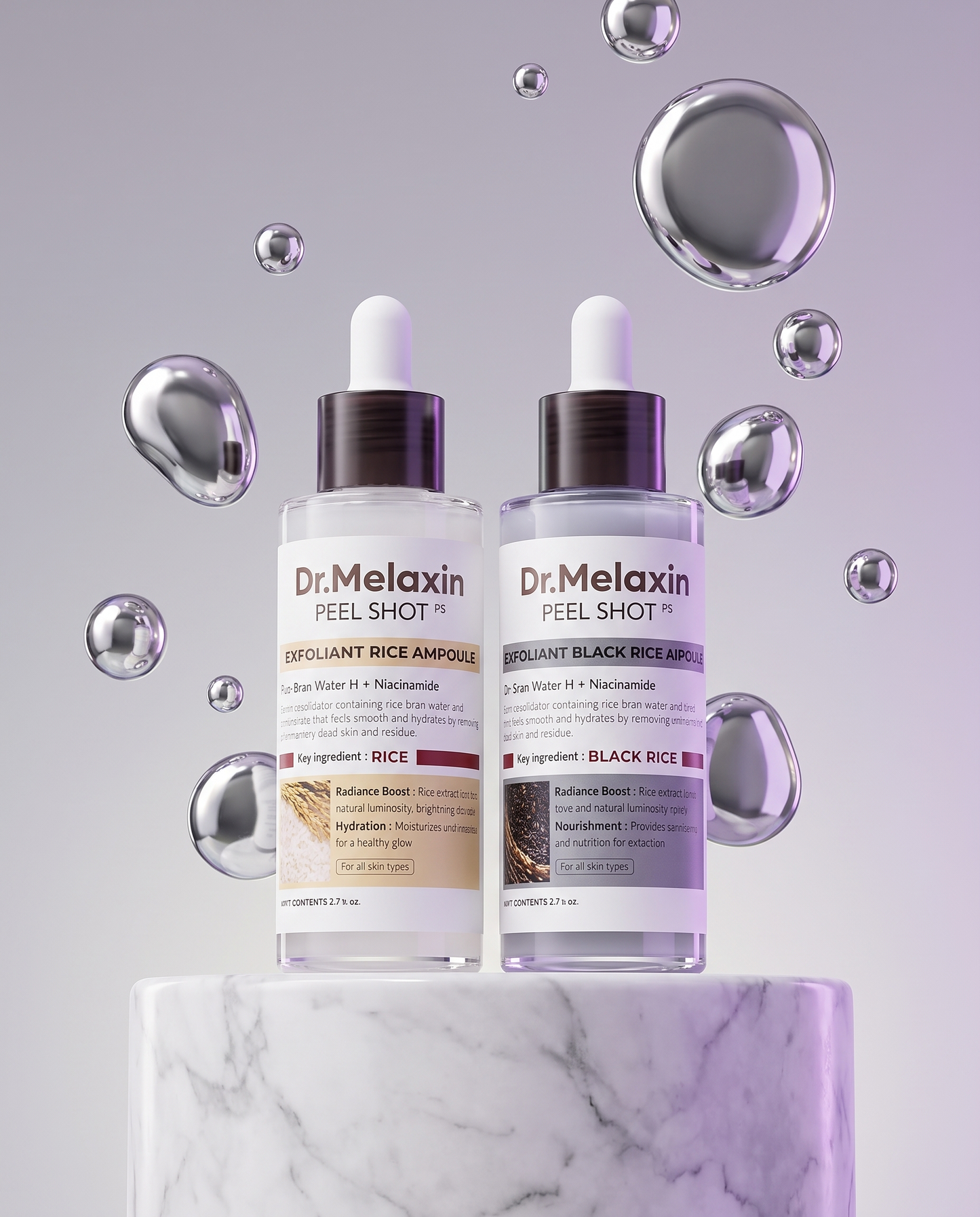 Dr. Melaxin Peel Shot Duo on marble podium