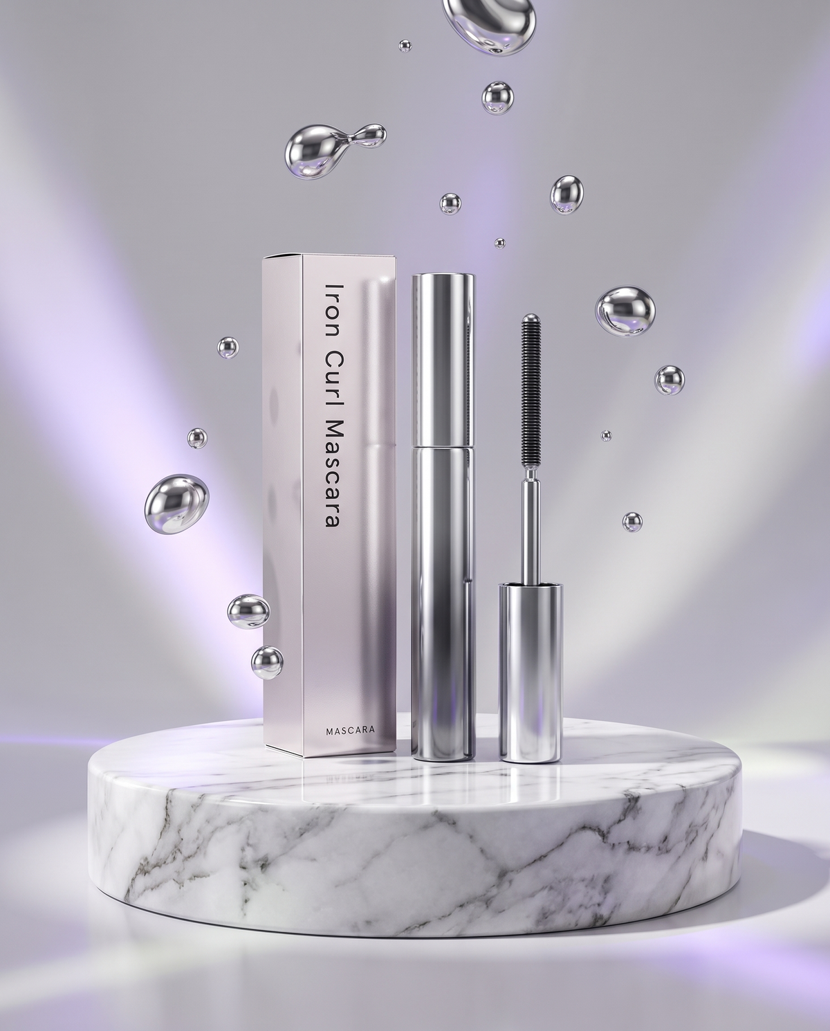 Iron Curl Mascara on marble podium