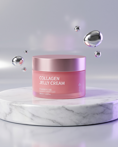 Collagen Jelly Firming Face Cream on marble podium