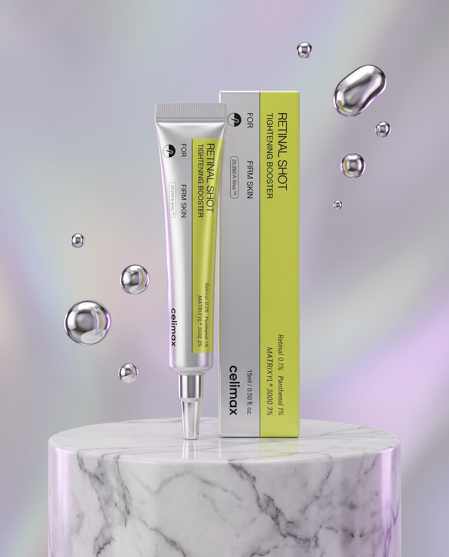 celimax Retinal Shot Tightening Booster on marble podium
