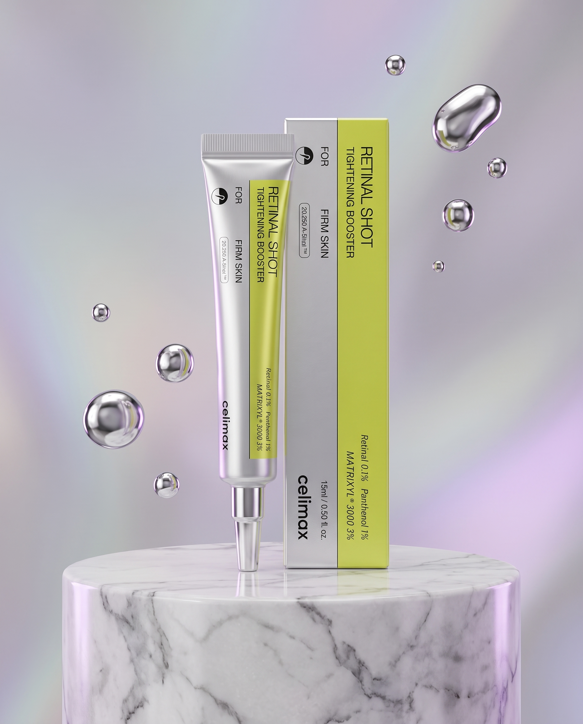 celimax Retinal Shot Tightening Booster on marble podium