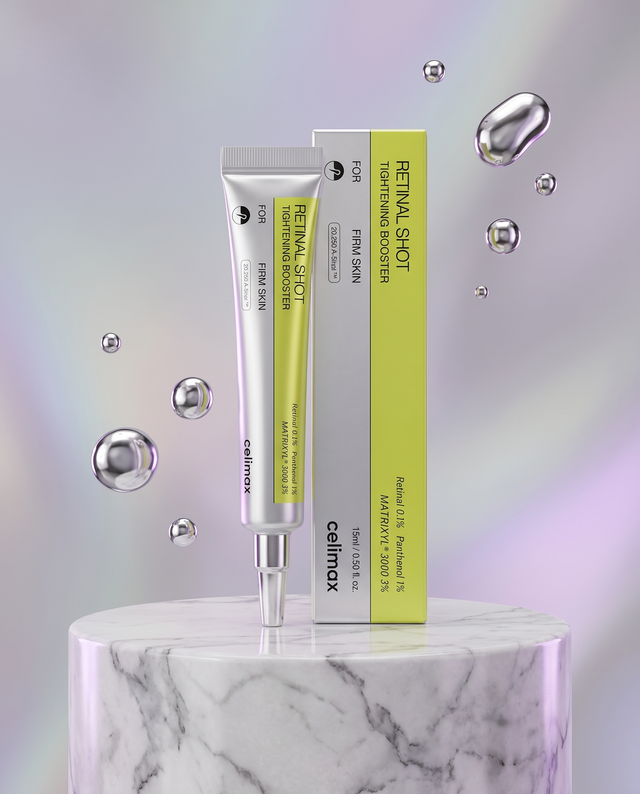 celimax Retinal Shot Tightening Booster on marble podium