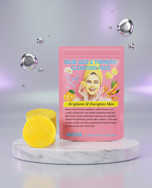 Kojic Acid & Turmeric Cleansing Pads on marble podium