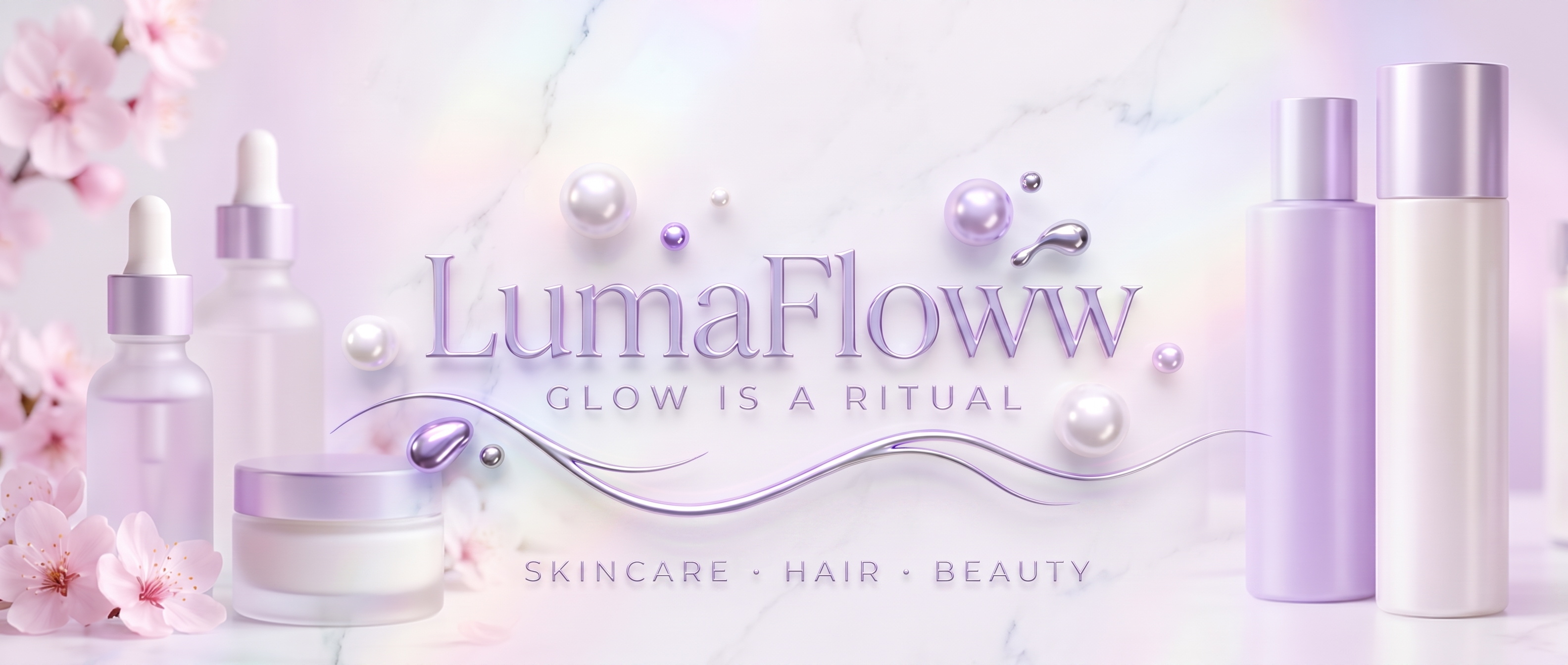 LumaFloww hero banner FINAL — Glow is a ritual + Skincare Hair Beauty