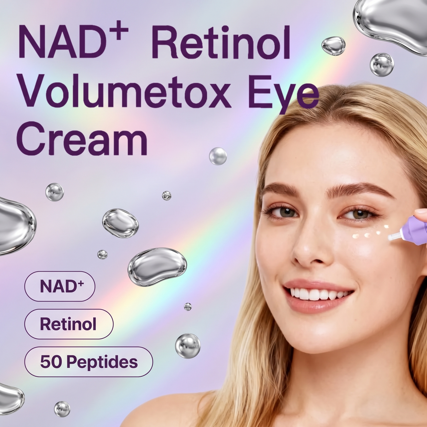 Numbuzin No.9 eye cream applied under the eye - NAD+, Retinol, 50 Peptides